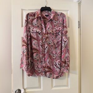 Talbots Pink and Black Paisley Button Down Shirt sz m